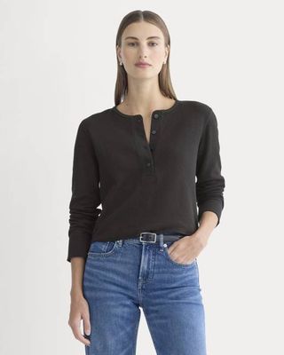 Boxy Henley in Cozy Waffle | Black