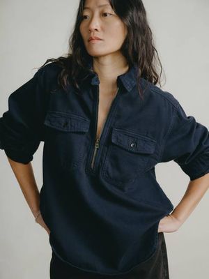 Zip Popover, Broken Twill, Navy