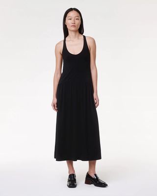 Dropwaist Gathered Tank Dress | Black