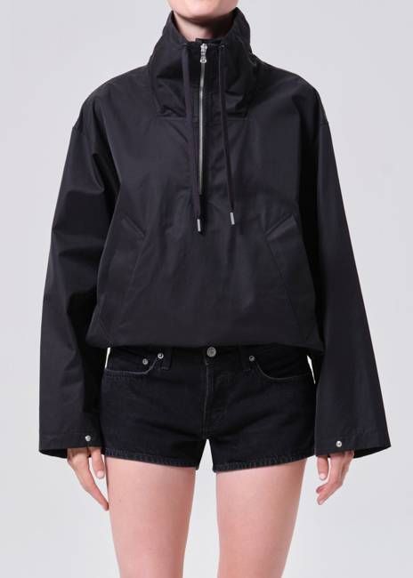 Lydia Nylon Popover Anorak in Black