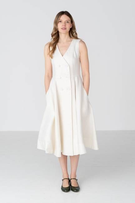 Rosa – Midi Linen Dress with Double-Button Front