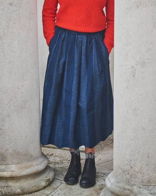 Lowie Stripe Denim Scallop Skirt