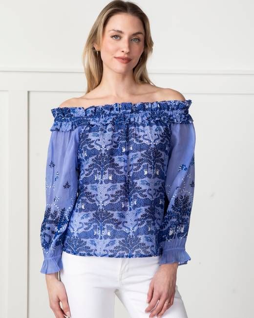Charming Cheetahs - Elegant Escape Top - Blue Hibiscus