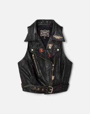 90s Leather Moto Vest -#1261