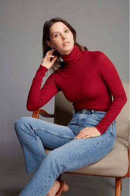 Silk Rib Roll Neck Top