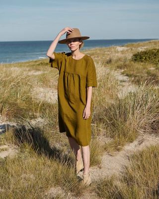 Kyoto - Linen Dress in Honey Green