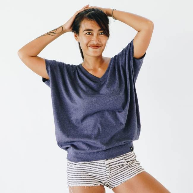 T-shirt vlinder model - gerecyclede stof - blauw melange