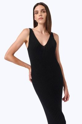 Knitted ribbed V-neck dress
