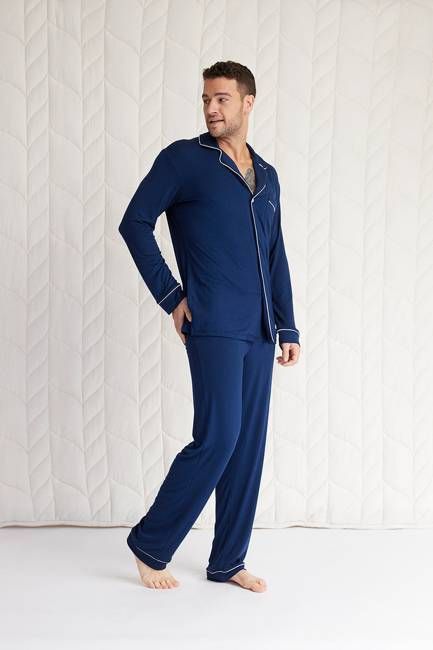 Mens Long Sleeve Button-Down Pajama Set