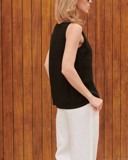 Harper - Linen Blouse in Black