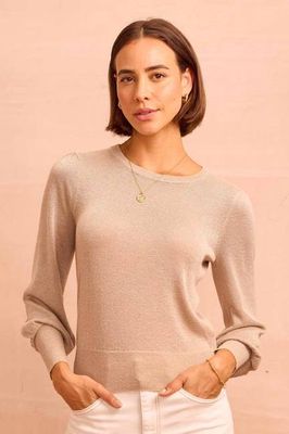 Metallic Knit Crew Neck Jumper | Gold