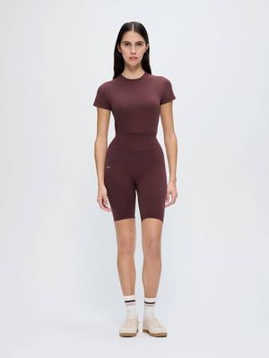 Womens Cotton-Stretch Cycle Shorts—Chestnut Maroon