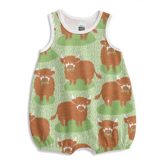 Bubble Romper - Highland Cows Green