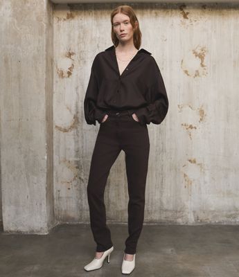 Silk Pleat Back Shirt | Chocolate