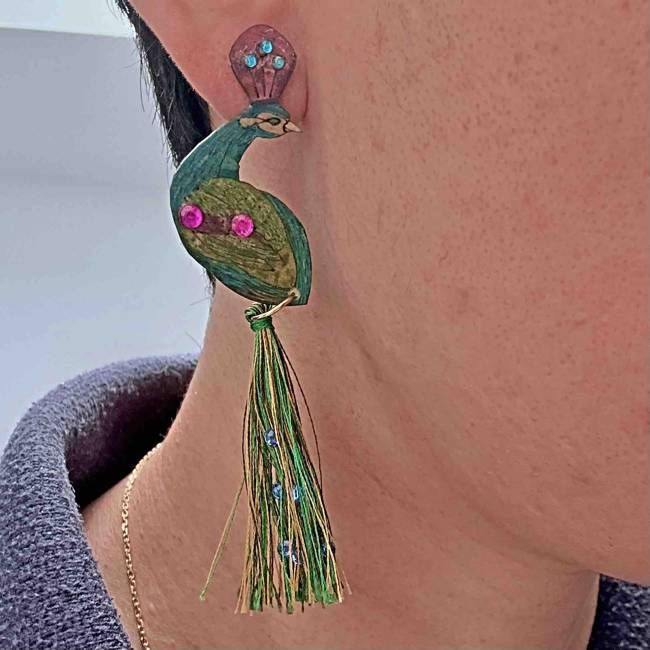 Peacock Tassel Calabash (Totumo) Earrings