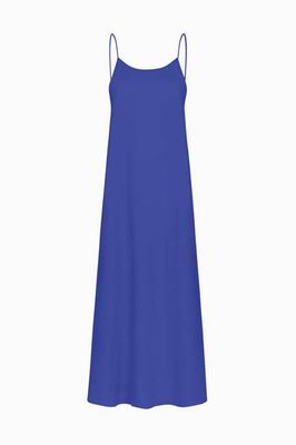 The Trude Slipdress aus Leinen in Kleinblau