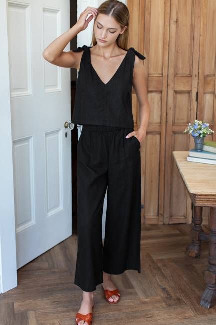 Pull On Pocket Pant - Jet Black Linen