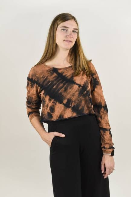 Tie-Dyed Upcycled Long Sleeve Cropped T-shirt