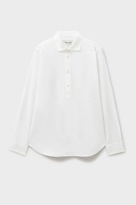 Recycled Italian White Cut Away Collar Popover Shirt