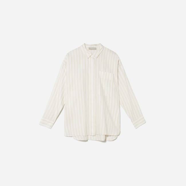 The Oversized Silky Cotton Shirt | Sand / White
