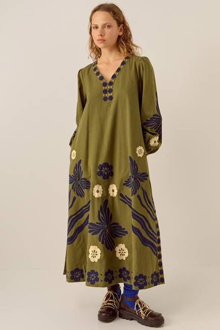 Bella Embroidered Cotton Twill Dress