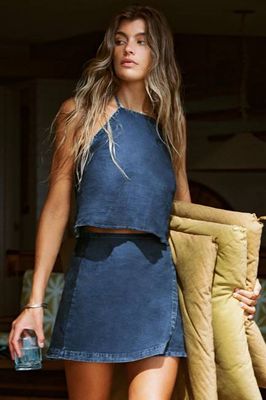 Willa Mini Wrap Skirt - Daydream Denim Cotton Linen