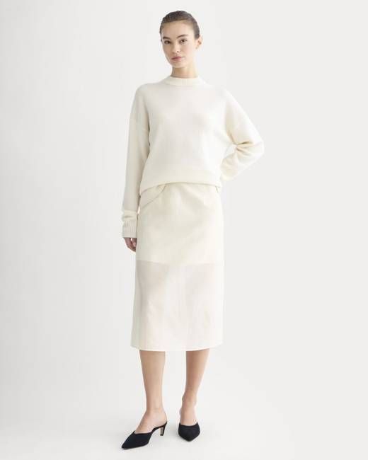 Midi Skirt in Cotton-Silk Organza | Parchment