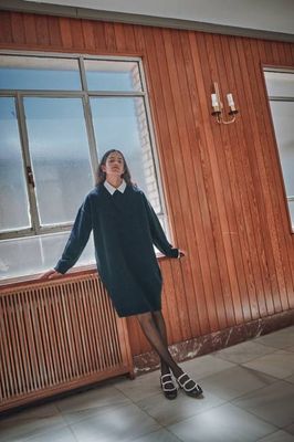 PERRINE Sweater Dress in Merino Wool - Navy