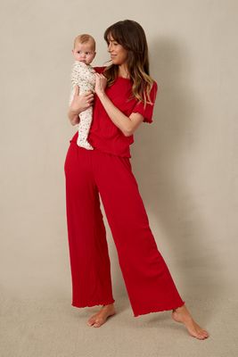 Red Pointelle Short-Sleeve Women’s Sleep Set