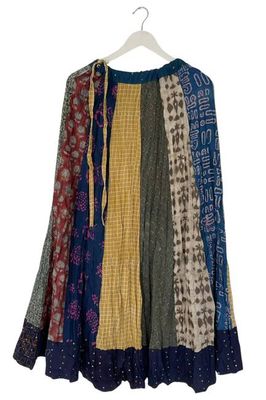 NEW! Flared Cotton Blockprint Patchwork Skirt No. 13