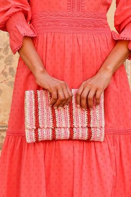 Amalfi Raffia Stripe Clutch | Red/Pink/Natural