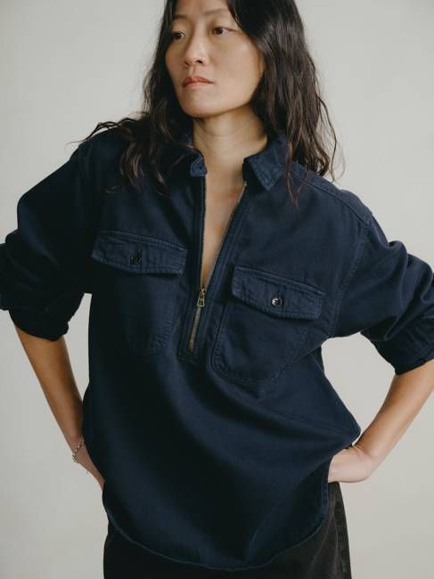 Zip Popover, Broken Twill, Navy