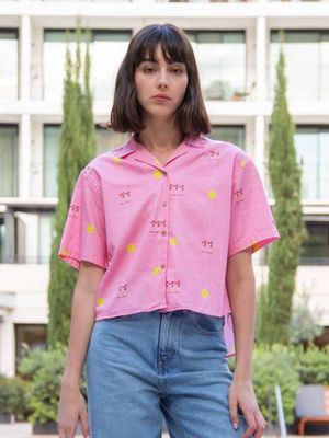 HARVEY PINK SMILEY WOMEN'S OVERSIZED SHIRT