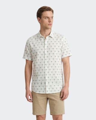 Tropical Palm Print Short-Sleeve Button-Down Shirt
