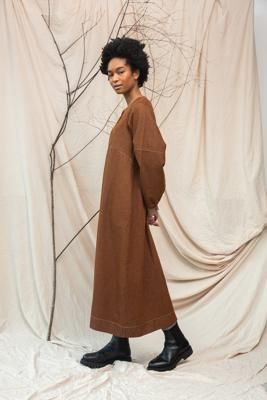Gale-Leigh Organic Cotton Denim Dress in Bark Brown