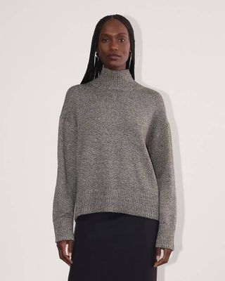The Boxy Turtleneck in Everyday Cotton | Canvas / Black Twist