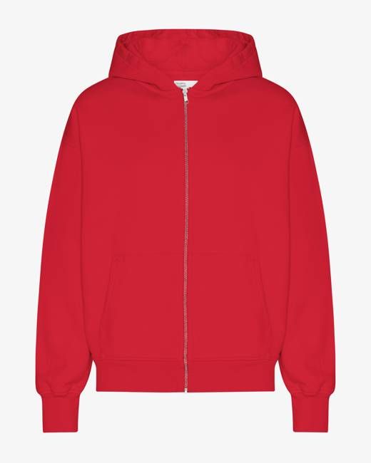 Organic Oversized Zip Hood - Scarlet Red