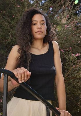 Pointelle Scoop Tank Black