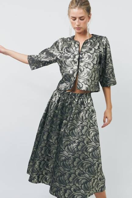 Lollys Laundry Silver Jacquard Cropped Jacket