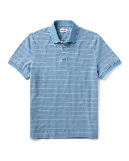 The Pacific Polo in Washed Indigo Pique Stripe