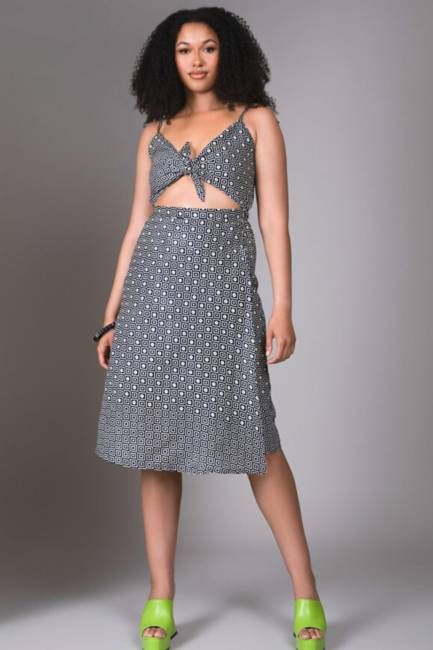 Unkha Bow Front Cut Out Dress in Black Diamonds