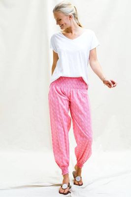 Harem Trousers | Willow Leaf Pink/ White