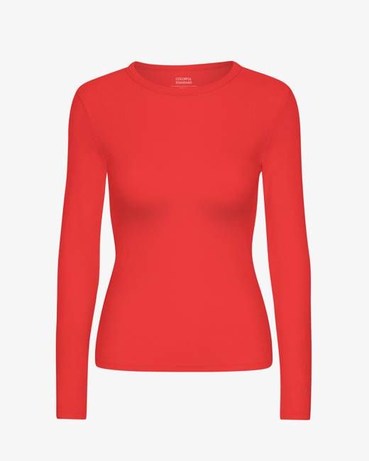Women Organic Rib LS T-Shirt - Red Tangerine