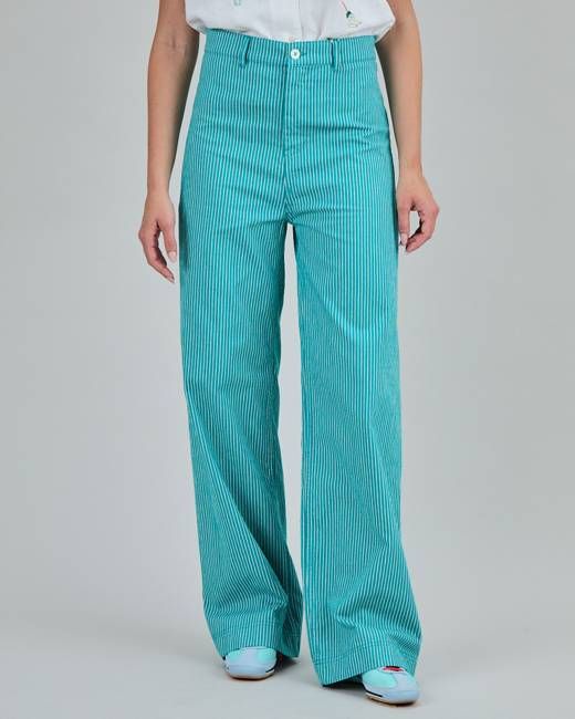 Denim Stripes Straight Leg Pants Green