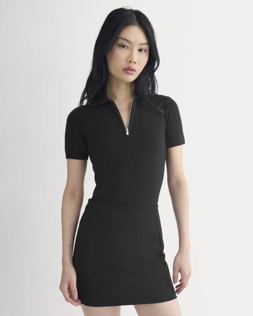 Knit Quarter-Zip Polo | Black