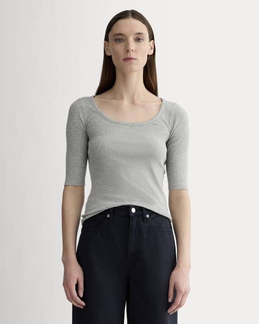 The Luxe Rib Scoop-Neck Tee | Heathered Grey