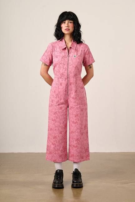 Ragan - Cotton Jumpsuit in Pink Bodies Print