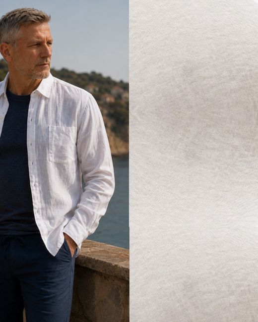 Men's Long Sleeve Linen Shirt in Beige