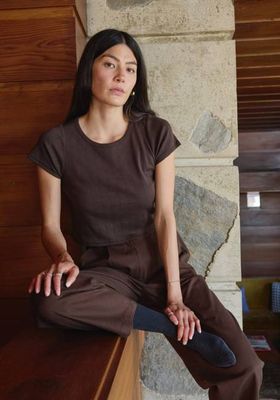 Crop Pointelle Tee Walnut