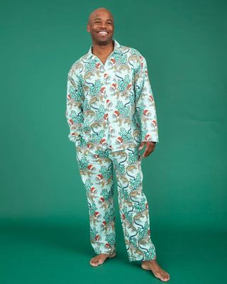 Holly Jolly Bagheera - Men's Lightweight Flannel Long PJ Set - Frosted Mint